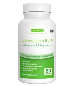 Ashwagandha+ L-Theanine & Magnesium, Adaptogen Complex with KSM-66, Zinc & B Vitamins, Vegan, 60 Capsules
